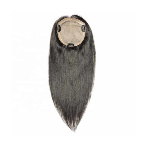 Topper de cabello humano con clip para mujer, peluquín de reemplazo de cabello Remy, topper de encaje suizo, peluquín liso de color natural for sale at factory direct price