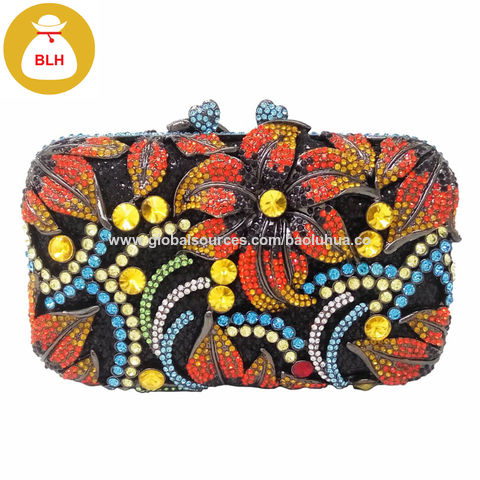 HCG027 floral designed party evening crystal bag classic prom rhinestone clutch purse for sale at factory direct price