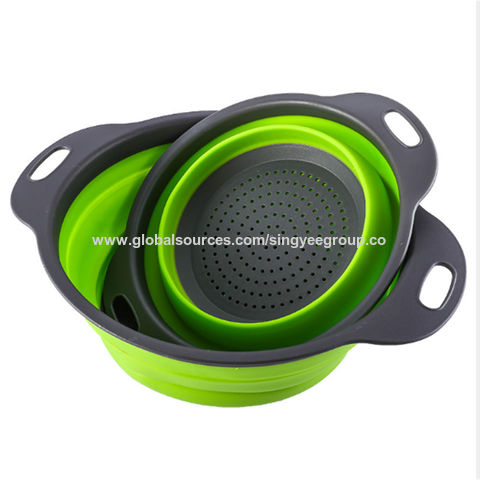 Large+Small Folding Drain Basket-Green Round Water Filter Basket Telescopic Fruit Blue 2-piece Set for sale at factory direct price