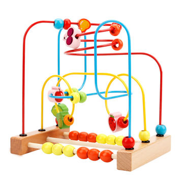 Kids Educational Counting Circles Toys Wooden Bead Fruit Wire Maze For ...