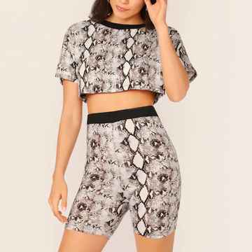 snakeskin biker short set