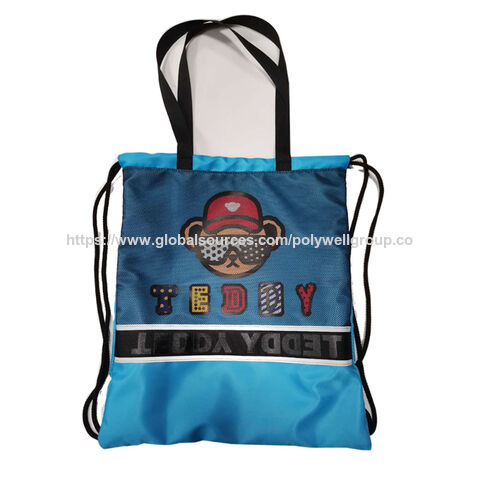 Bolsa tote de nailon negra personalizada con cordón, diseño nuevo al por mayor