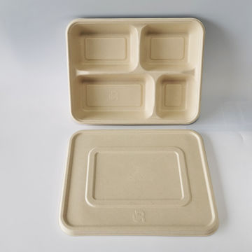 Biodegradable Compostable Sugarcane Bagasse Lunch Meat Food Packaging 4  Compartments Tray Paper Tray Food Container