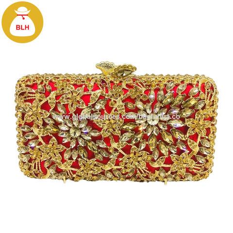 HCG030 vintage floral crystal evening bag ladies classic hollow out diamond clutch purse for sale at factory direct price