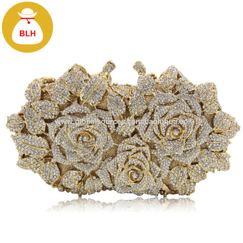 HCG036 popular rose floral crystal evening bag women fashion party clutch purse for sale at factory direct price