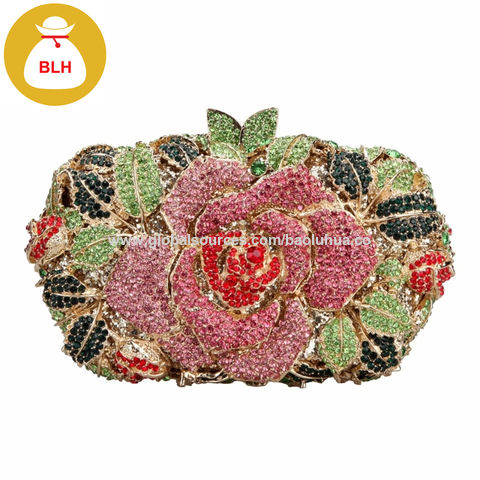HCG043 vintage floral hollow crystal clutch bag ladies fashion rhinestone evening bag for sale at factory direct price