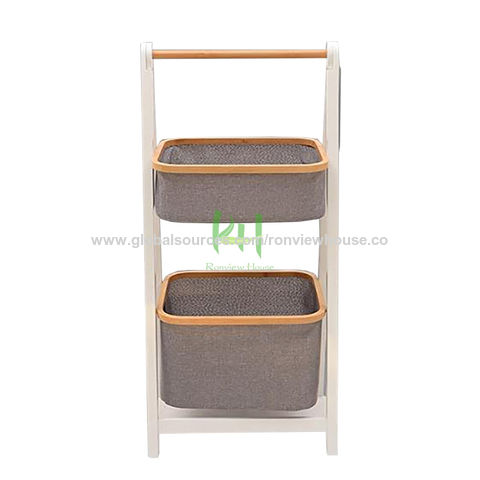 Estanterías de almacenamiento Contenedores de almacenamiento con barra de bambú y cesta de tela impermeable for sale at factory direct price