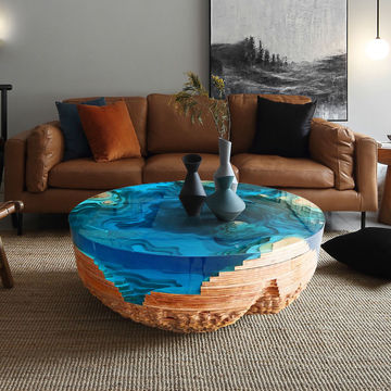 Ocean Wave Table, Ocean Epoxy Table, Epoxy Round Resin River Table