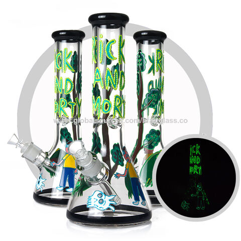 Rick and Morty bongs 13.5" 7mm thick beaker night luminous Art glass water pipes Hookah bong for sale at factory direct price
