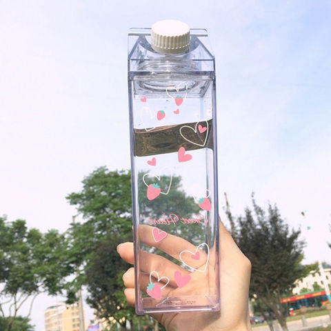 500ml Plastic Water Bottle Milk Carton Shape Leakproof Transparent Drinkware Cup 