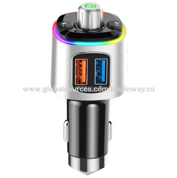 Transmetteur FM Bluetooth 5.0 Kit Mains Libres Lecteur MP3 Voiture 7 Lumières Colorées Chargeur USB Rapide pour Voiture