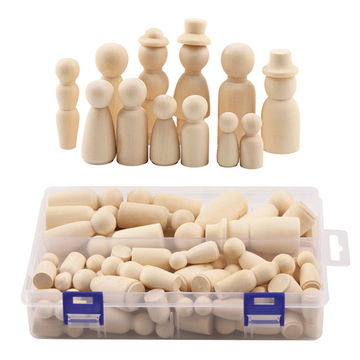 Wooden Peg Dolls Unfinished 2'' Set 18 pcs - Unfinished Wooden