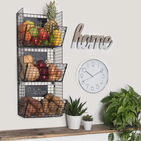 Saratoga Home Premium 3-Tier Wall Mounted Hanging Wire Baskets with Chalkboards