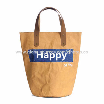 حقيبة تسوق من ورق تيفيك قابلة للطي مخصصة بنية فاتحة للنساء for sale at factory direct price