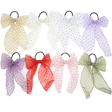Buy Wholesale China Popular Gauze Wave Point Bow Hair Ties Sweet Colorful Elastic  Hair Ties For Girls Wholesale & Hair Tie at USD  | Global Sources