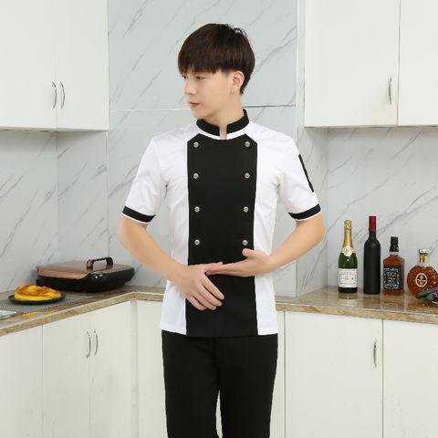 Chef Embroidered Uniform Short Sleeve Jacket Coat Tops Restaurant Hotel Kitchen 