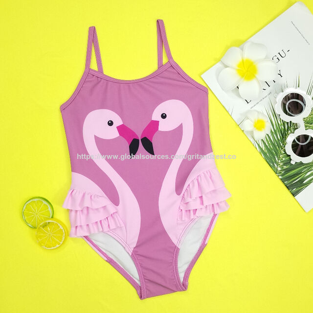 Traje de baño de una pieza para bebé, diseño flamenco adorable, volantes 3D de triple capa como plumas, material reciclado suave