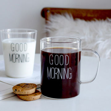 Glass Cup Good Morning, Glass Morning Mug, Mug Good Morning