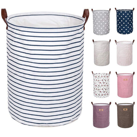 Cesto de roupa suja grande de 45 cm com cordão, impermeável, redondo, de algodão e linho, organizador dobrável