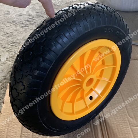 14" Flat Free PU Foam Tire Wheel Barrow 2 1/2" Hub 3/4" Axle Tire Size 3.5-8
