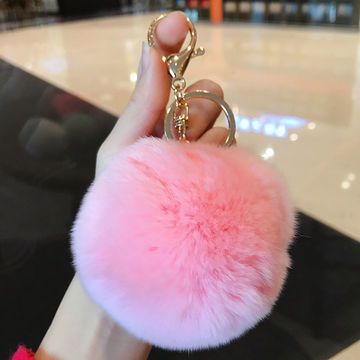 ATSlowTimes Large Fluffy Puffs Ball Bag Charm Pompom Keychain Fur Keychain Furry Key Chains Poms Purse Charm Light Tan Plush Puffs Fuzzy Furry Art