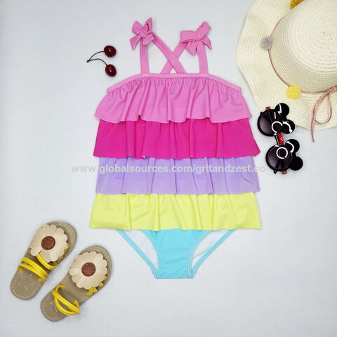 China Little Girls Ruffled Rainbow Striped Bathing Suits Bikini ...