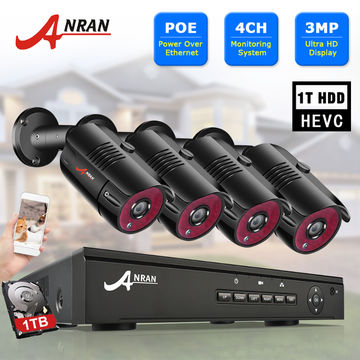 Power Over Ethernet Pre-Installed 1TB Hard Drive ANRAN PoE Security Camera System 1080p with 4pcs 2MP CCTV Surveillance Bullet Cameras Free Remote APP 4CH POE CCTV NVR Kit Home Video Monitor