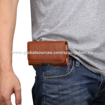Black-3049 Sunmig Genuine Leather Cell Phone Waist Bag Purse Wallet Belt Loop Holster Flip Cases Belt with a Clip