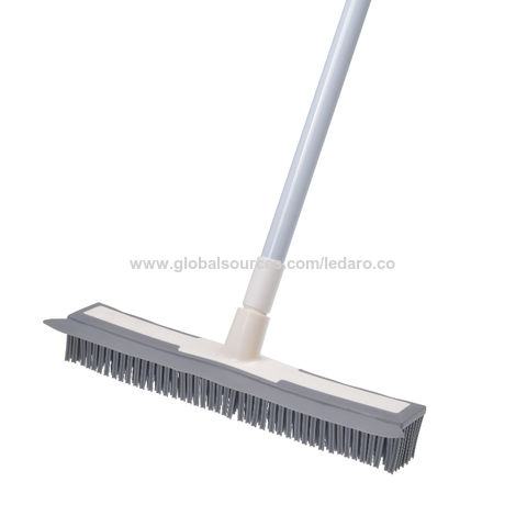 Rubber Bristle Expandable Broom Set with Dustpan & Handheld Rubber Brush for Sur