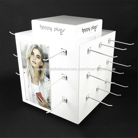 Rotating 4 Side White Mobile Phone Accessories Display Rack with Hooks ...