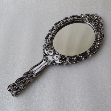 Anique Pewter White Jeweled Metal Handheld Mirror, antique pewter hand