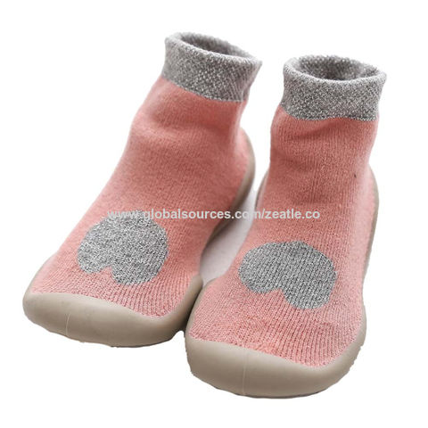 Chaussures Chaussettes pour Bébés et Tout-Petits avec Semelle Souple en Caoutchouc, Premières Chaussures de Marche Respirantes en Coton