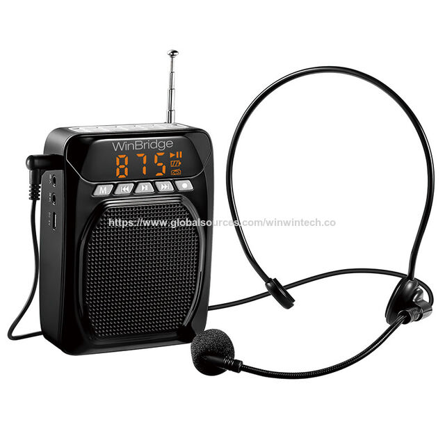 WinBridge Amplifier Suara dengan Mikrofon Kabel Headset dan Klip Belakang, Mendukung Bluetooth, Perekaman dan FM.