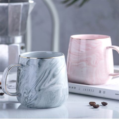 Tazas de Café de Leche Europeas con Mármol e Incrustaciones de Oro, Taza de Desayuno, Taza de Té para Oficina y Hogar, 400 ml