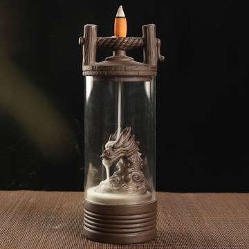 Modischer Glücksdrache Rückfluss Räuchergefäß Klare Abdeckung Keramik Handwerk Teehaus Ornamente Beau