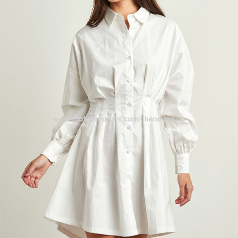 Womens Fashion Satin Silk Shirt Dress Puff Long Sleeved V Neck Party  Elegant Casual Pleated Mini Dresses Plus Size