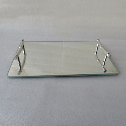 Buy Wholesale China Rectangle Glass Mirror Tray With Silver Bamboo 