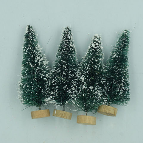 Small Christmas Tree Fake Pine Tree Mini Sisal Bottle Brush Snow Frost Tree #AT