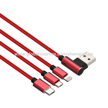 Cable trenzado de tela de 1M con diseño de codo para lightning/Micro/Tipo C for sale at factory direct price