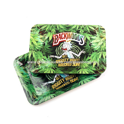 19*29cm Green Metal Rolling Tray with Magnetic Lid Rick and Morty for sale at factory direct price
