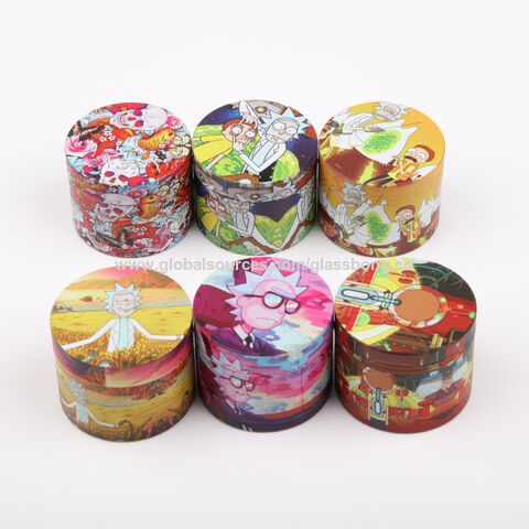 Zinc alloy rick and morty herb grinder 40-50-55-63mm diameter 4parts grinder with logo for sale at factory direct price