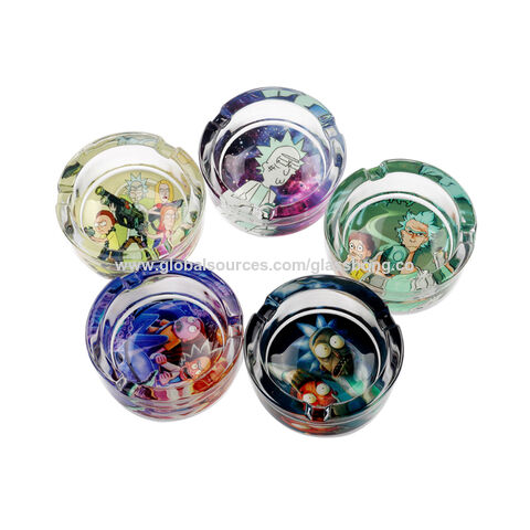 Glass crystal ashtray with rick and morty on bottom for sale at factory direct price