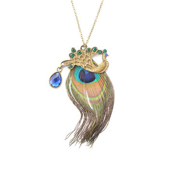 Charm Women Lady Necklace Jewelry Vintage Retro Feather Sweater Long Peacock 