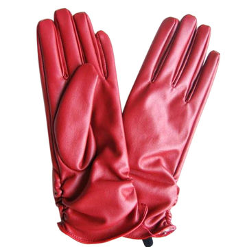 red faux leather gloves