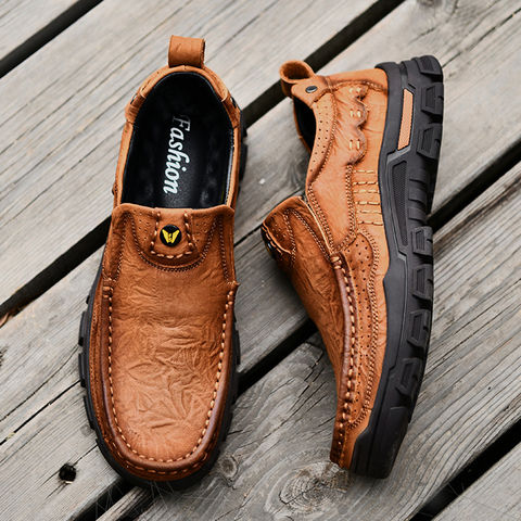 Gome-z Sneakers 37-48 Autumn Men Leather Loafers Slip On Casual Shoes for Mens Moccasins Brown Casual Shoes 13.5 