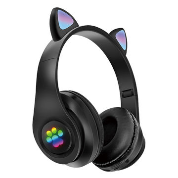 Auriculares inalámbricos Bluetooth de oreja de gato con micrófono, luz LED  intermitente de 7 colores, auriculares estéreo compatibles con teléfonos