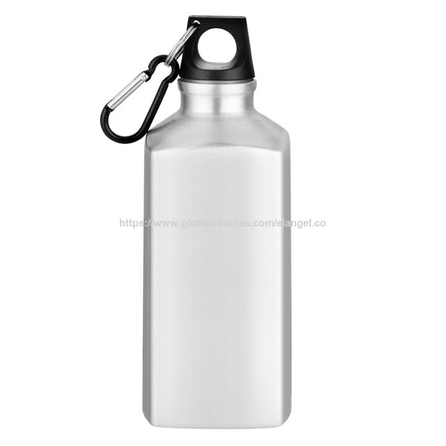 Werbeaktion BPA-freie rechteckige Aluminium-Sportwasserflasche 600ml Outdoor-Trinkbecher mit Karabiner