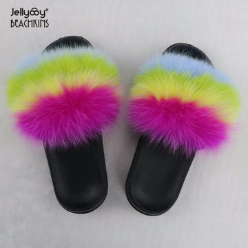 colorful fur slippers