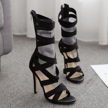 black high heels wrap around ankle