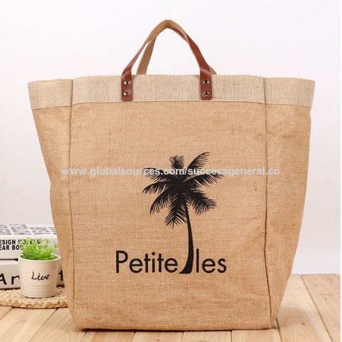 Buy Wholesale China Natural Color Printed Jute Handbag With Pu Handles Beach Bag Custom Logo & Jute at USD 2.5 | Global Sources